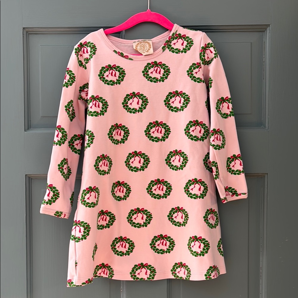 Beaufort Bonnet Pink Dress with Christmas Wreath Pattern Size 7